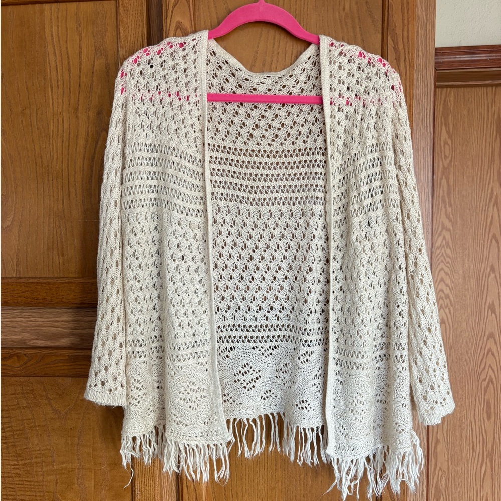 Open Knit Quarter Sleeve Cardigan/Shawl